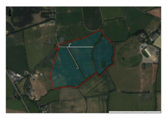 Satellite view of the Bullstown area, with locations of the solar farm site marked.